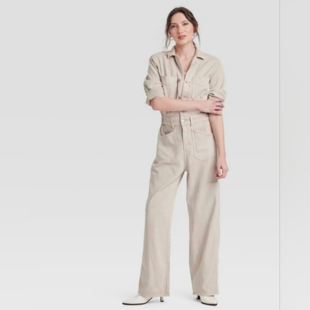 NWT Universal Thread Women's L/S Cream/Ecru Boiled  Mechanic Jumpsuit/Romper